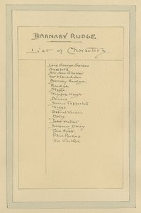 Liste des personnages pour Barnaby Rudge, vers les années 1920